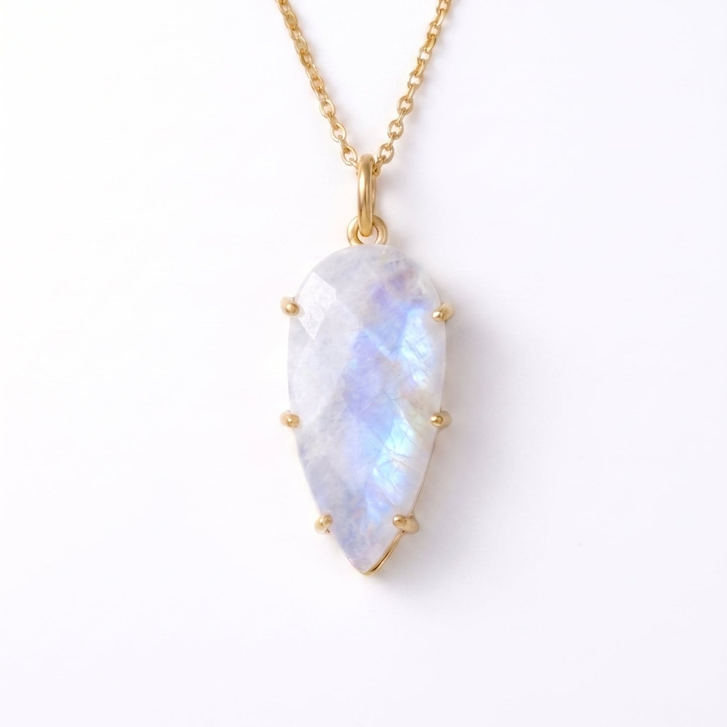Moonstone gemstone pendant necklace with gold chain