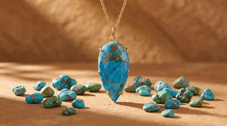Turquoise necklace still life scene