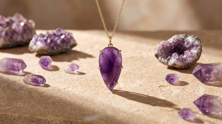 Amethyst necklace still life scene