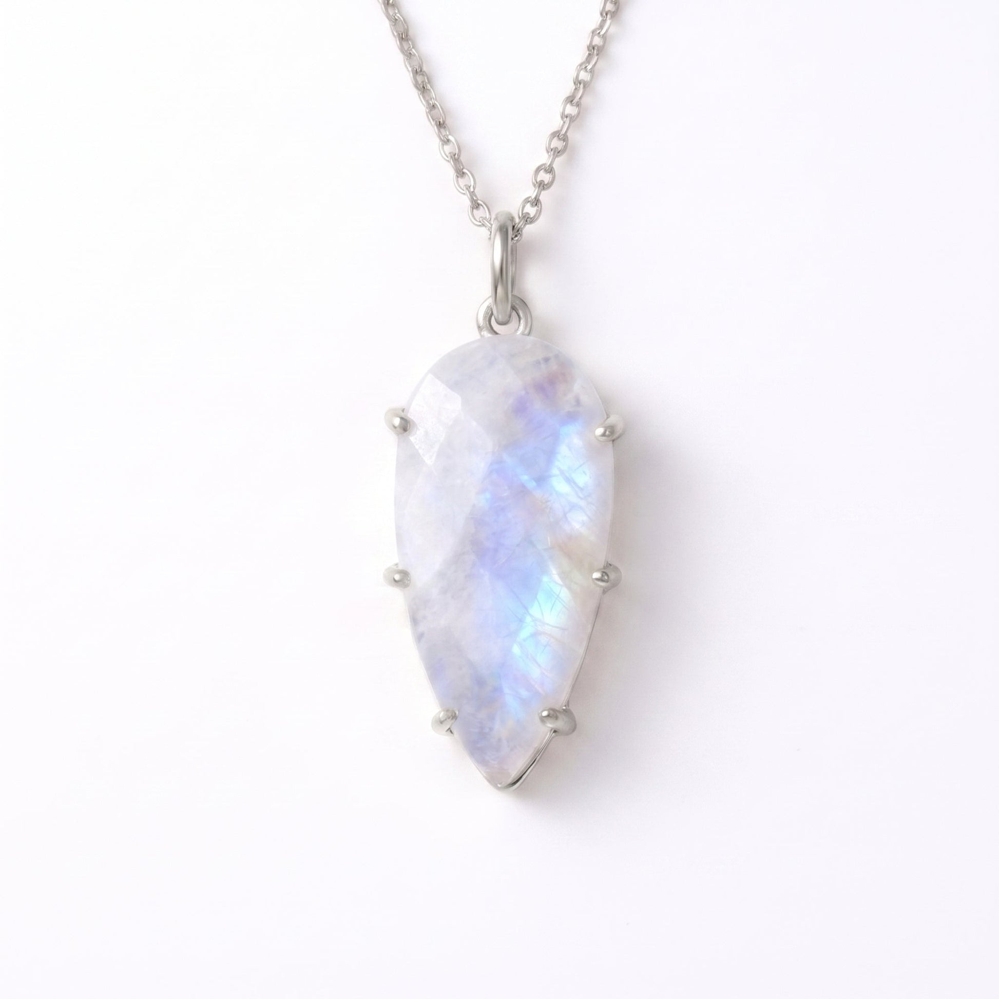 Moonstone gemstone pendant necklace with silver chain